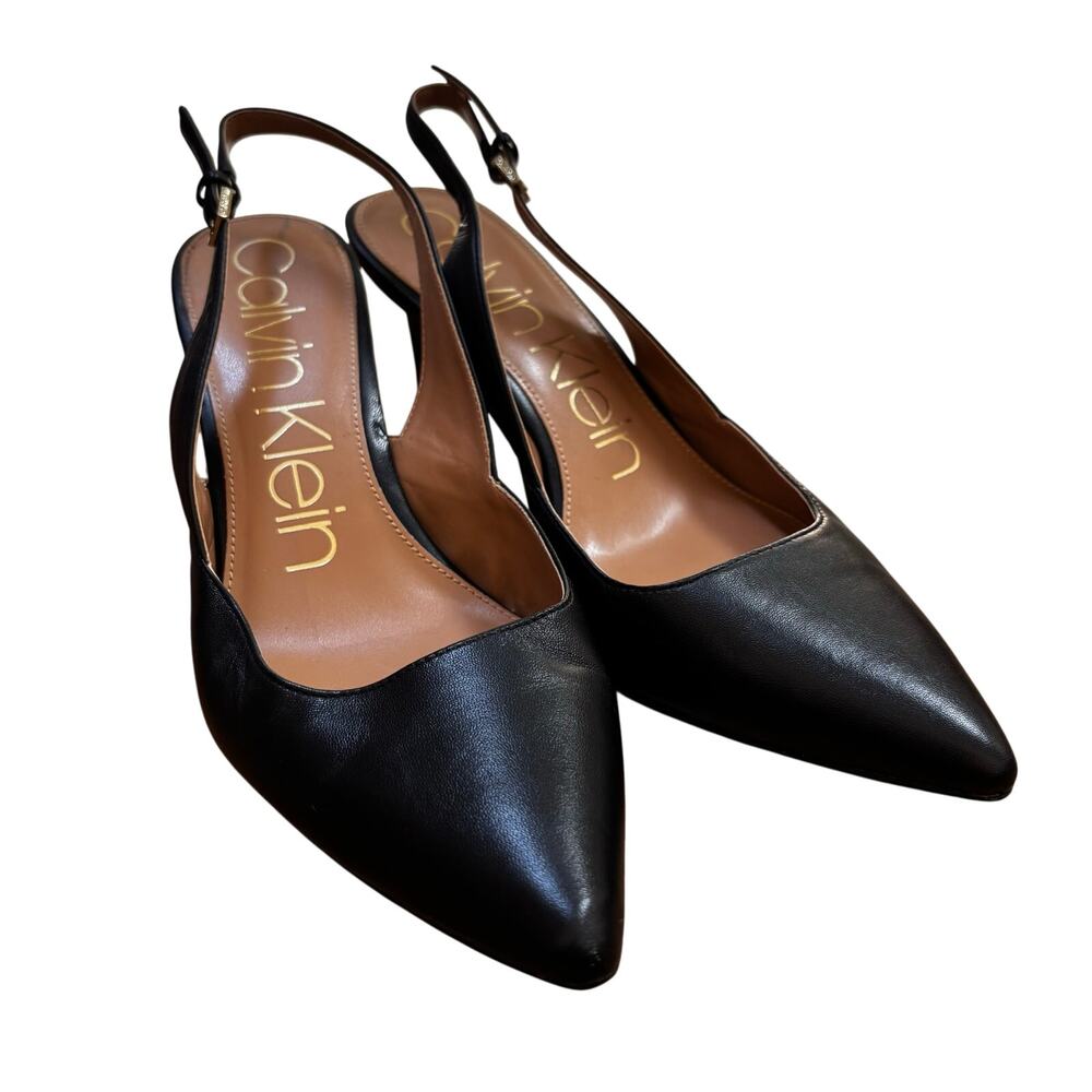Calvin Klein Giona black leather slingback pumps classic career shoes US 10M